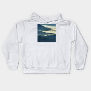 Mountains Covered In Fog, Landscape Photography, Forest Art, Cloudy Sky Kids Hoodie